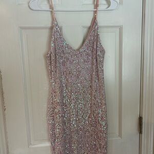 Iridescent Pink Sequin Slip Dress